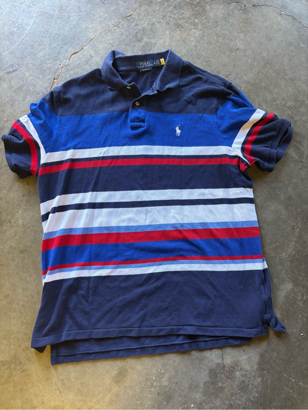 Polo by Ralph Lauren Navy, Royal Blue & Red Striped Polo Shirt